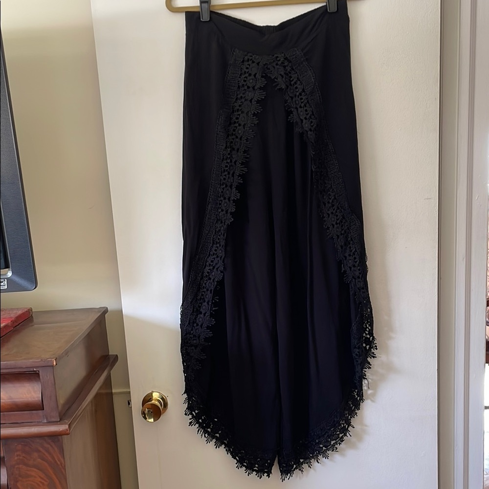 NWT Simply Couture Layered Lace Trim Wide Leg Flowy Boho Pants XL - Picture 3 of 8